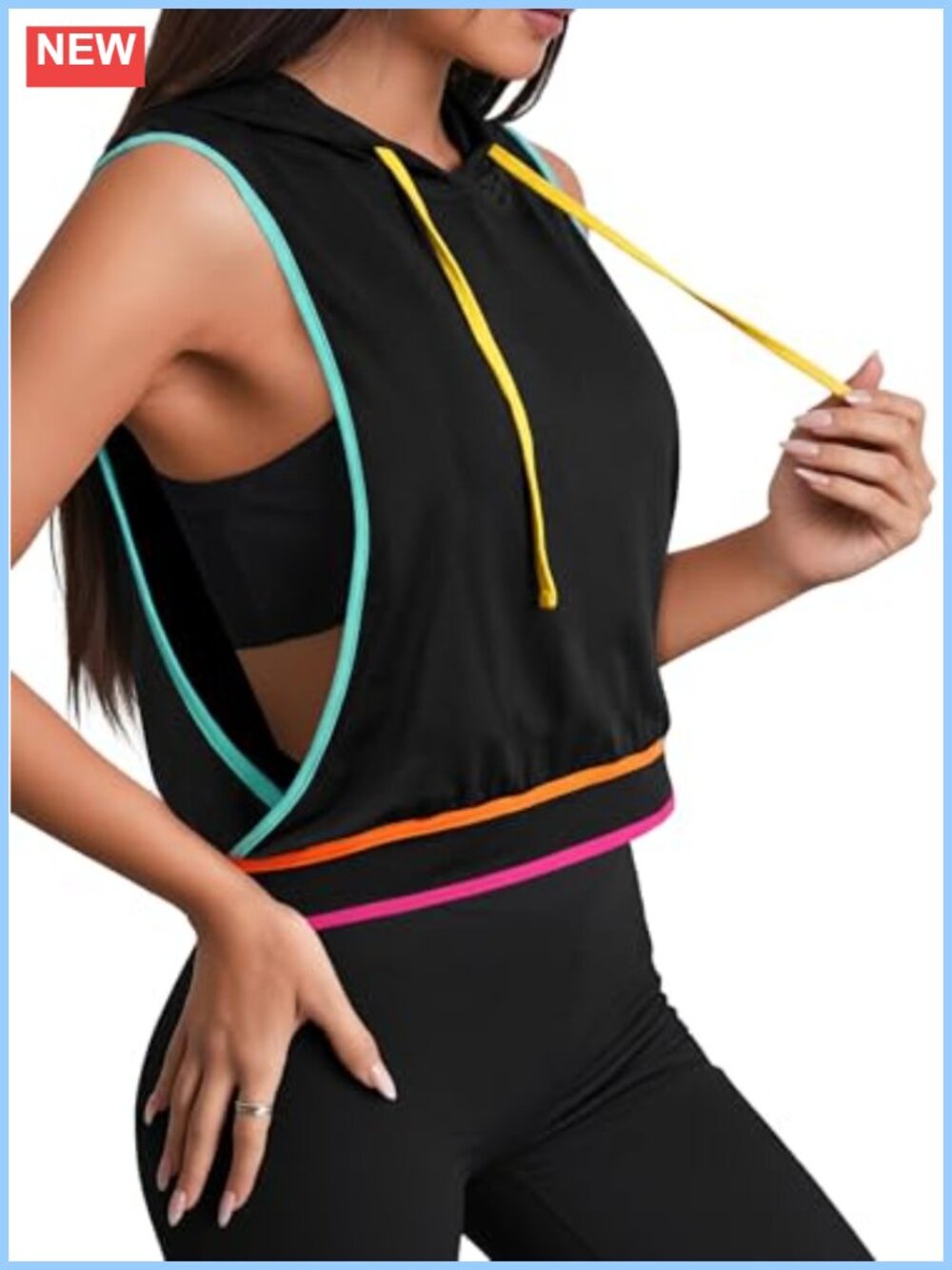 Sleeveless Hooded Workout Crop Tank Top Open Side Athletic Gym Shirt